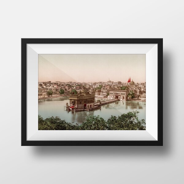 Old Photo India Amritsar Harmandir Sahib - Golden Temple Punjab Vintage Palace Poster Photography Retro Wall Art Sikhs