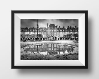 Tirage Photo Paris - Place des Vosges Image en Noir et Blanc Poster Affiche Décoration Murale