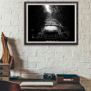 Fine ART Print of Paris Le Canal Saint Martin Paris Photo in Black and White Street View Picture France Paris Typical Atmosphere image 3