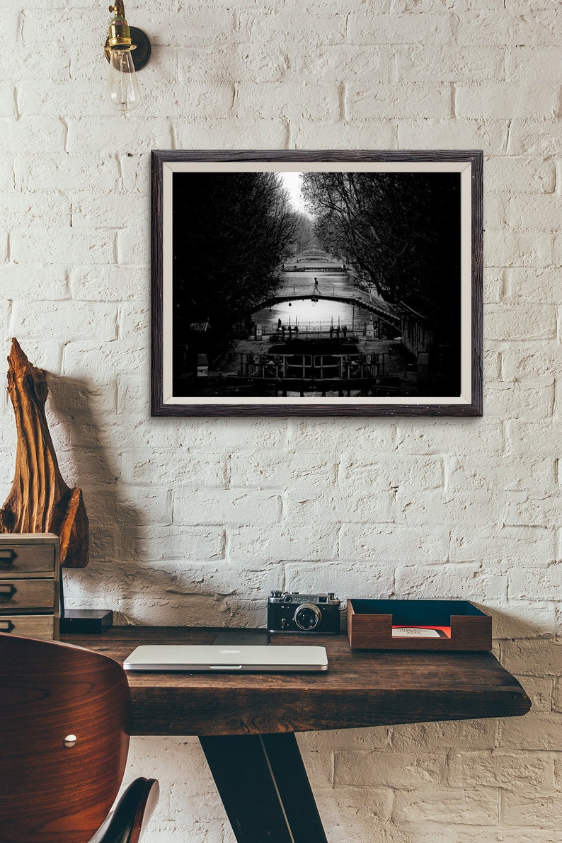 Fine ART Print of Paris Le Canal Saint Martin Paris Photo in Black and White Street View Picture France Paris Typical Atmosphere image 3