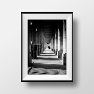 Fine ART Print of Paris  -  Atmosphere Parisian at Palais Royal Garden Photo in Black and White Street View Picture Poster France
