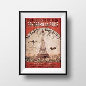 Affiche Vintage Paris Panorama - Poster Tour Eiffel Paris Belle Epoque de voyage Exposition Universelle 1900 Carte postale ancienne