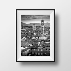 Tirage Photo Noir et Blanc Toscane - Italie Lucca Lucques les Toits Décoration Murale Poster Affiche Paysage Photographie