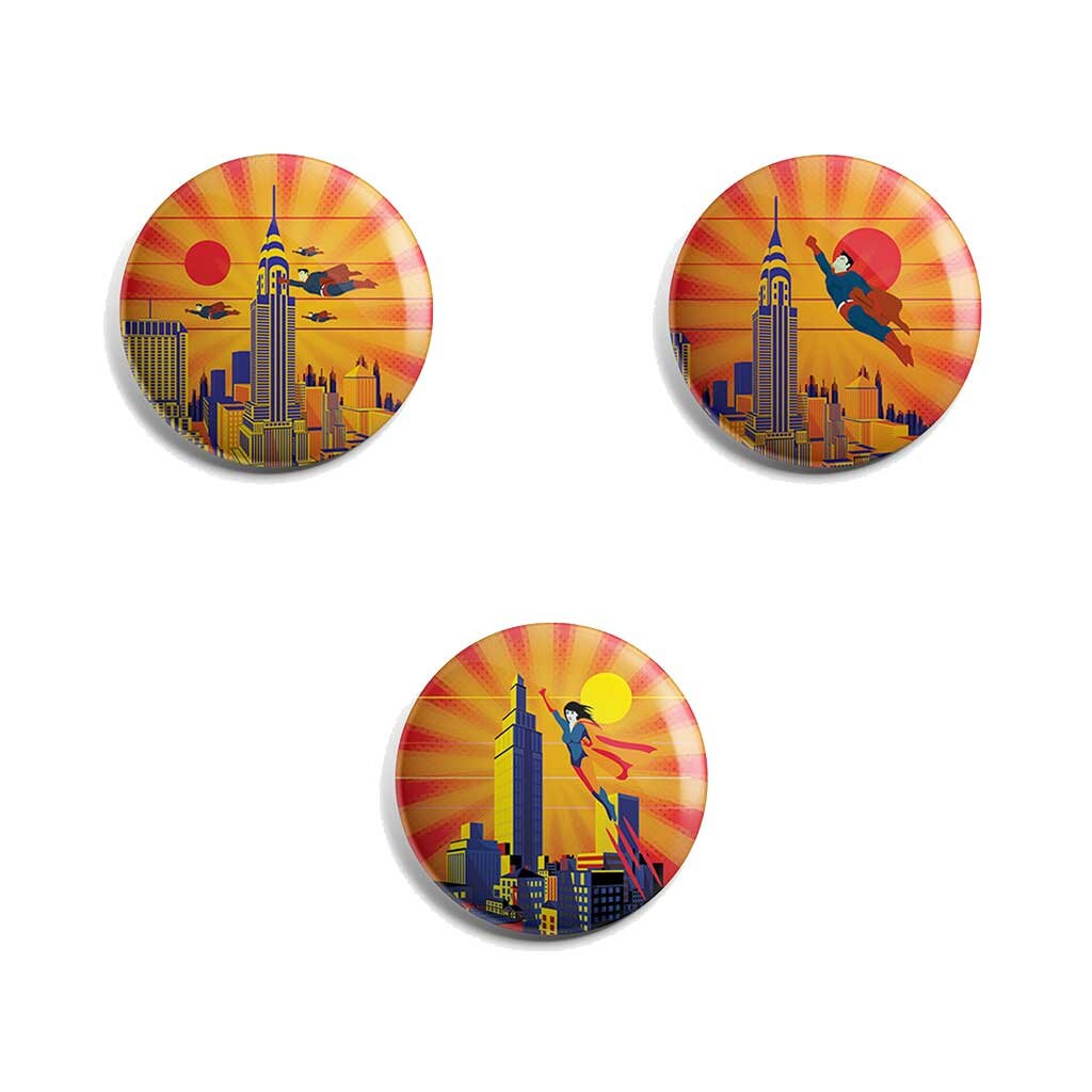 Magnet Rond Illustration Super Héros - 3x Différents Magnets Ronds Diamètre 56mm Frigidaire Aimant C