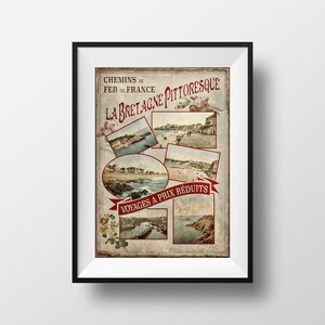 Affiche Vintage Bretagne  1900 - Poster Voyage Chemin de Fer Bretagne Carte postale ancienne Retro vintage decoration murale