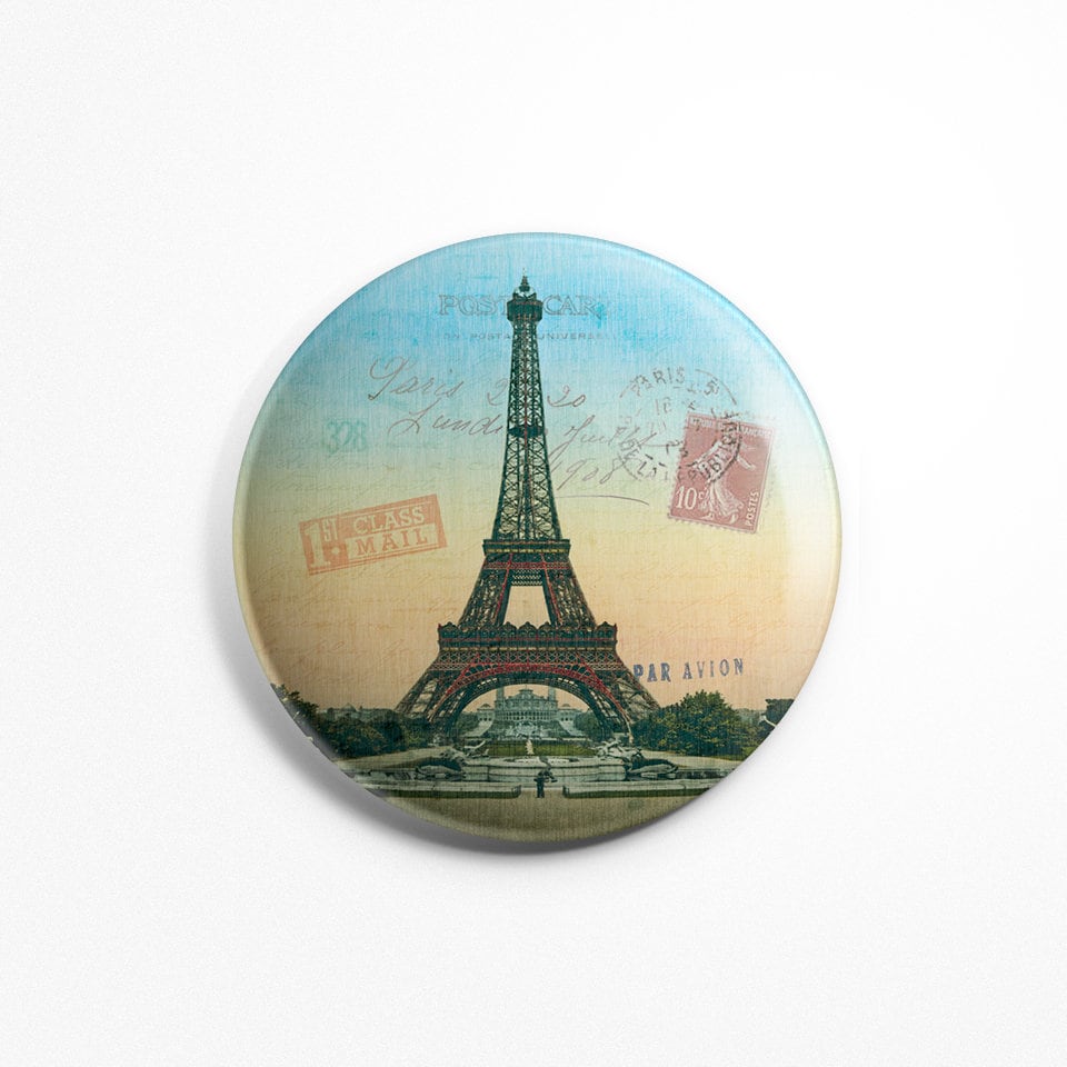 Magnet Rond Paris Vintage - Ancien Tour Eiffel Souvenir Frigidaire Aimant 56mm Diamètre Cuisine Déco