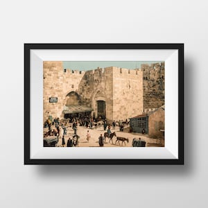 Ancient Jerusalem Photo Jaffa Gates - Vintage Poster Retro Photography Wall Art 1900