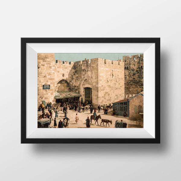 Ancient Jerusalem Photo Jaffa Gates - Vintage Poster Retro Photography Wall Art 1900