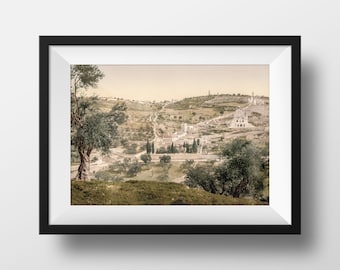 Ancient Jerusalem Photo The Mount of Olives - Vintage Poster Retro Photography Wall Art 1900
