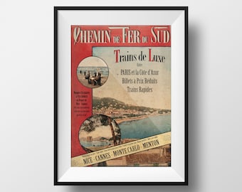 Cannes French Riviera  Print  - La Croisette at Cannes Belle Epoque Wall Art retro Print Travel Poster Old Fashion France