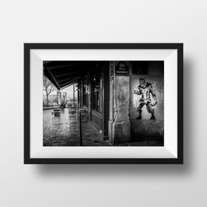 Photo Print Paris - Hauts Belleville Villa Reaper Café Bistro Terrace Typical Black and White Image Street Scene Poster Wall Art