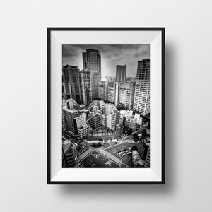 Tokyo Photo Fine Art Print - Japan Black and White Skyline Street View Photography Skyscrapers From Above Image Picture Poster Wall Art