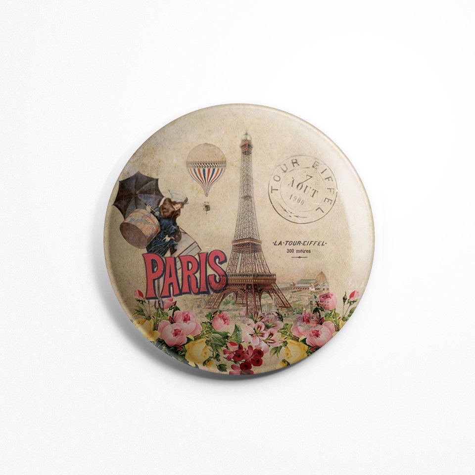 Magnet Rond Paris Vintage - Ancien Tour Eiffel Souvenir Frigidaire Aimant 56mm Diamètre Cuisine Déco