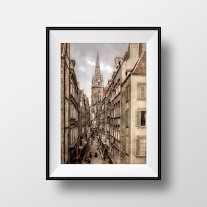 Foto antiga Brittany Saint-Malo - Grand Rue Catedral Poster Retro Fotografia Ille et Vilaine Lembrança Decoração de parede