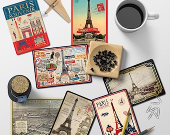 Set of 10 or 20 different postcards of Paris Vintage - Designs of Monuments of Paris in the spirit of the old postcards Eiffel Tower