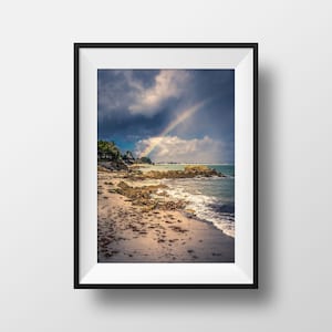 Brittany Beach Rainbow Photo Print - Finistère Coastal Path Imagem colorida Fotografia Poster Decoração de parede