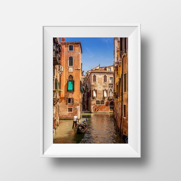 Tirage Photo Venise - Canal Paysage Gondoles Couleur Image Gondolier Décoration Murale Poster Affiche Souvenir Photographie Italie