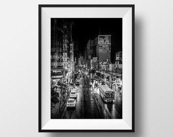Black and White Photo Tokyo - Japan Photography Street Scene Rainy Night Shot Poster Wall Art