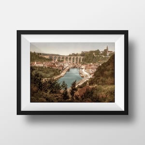 Foto antiga Brittany Dinan - Poster Vintage Porto Aqueduto Fotografia Retro Côtes d'Armor Lembrança Decoração de Parede