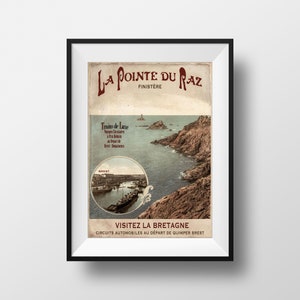 Pôster vintage Brittany La Pointe du Raz 1900 - Pôster ferroviário de viagens turísticas Pôster de cartão postal antigo