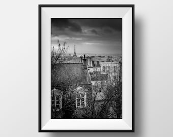 Dibujo de fotos París - La Torre Eiffel y los tejados de Montmartre imagen Arte negro y blanco cartel de decoración paisaje