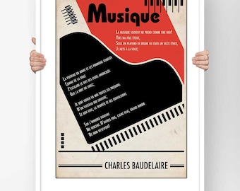 Poster Poem Charles Baudelaire The Music - Poster Typography French Poetry Modern Illustration Bauhaus Literary Photo Print Wall Art