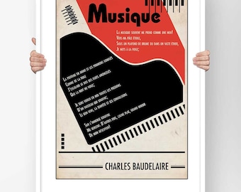 Poster Poem Charles Baudelaire The Music - Poster Typography French Poetry Modern Illustration Bauhaus Literary Photo Print Wall Art