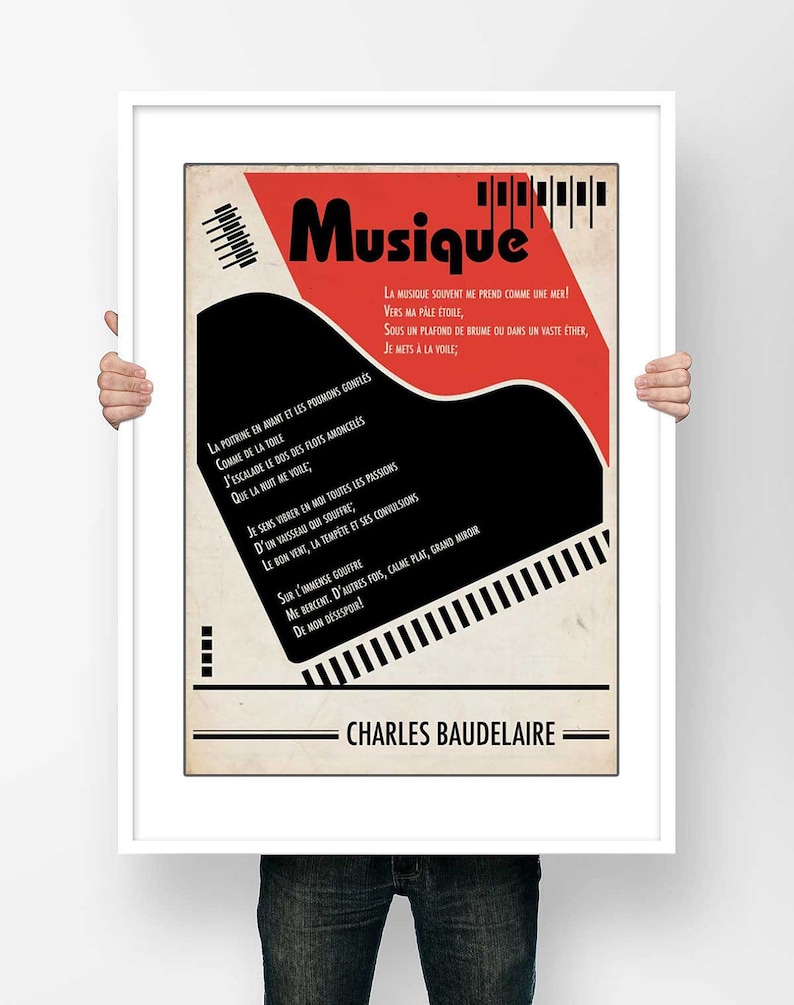 Poster Poem Charles Baudelaire The Music Poster Typography French Poetry Modern Illustration Bauhaus Literary Photo Print Wall Art image 1