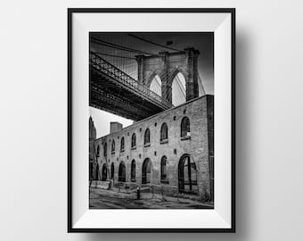 Photo Noir et Blanc New-York – Brooklyn Bridge Noir et blanc Photographie Scène de Rue Poster Empire State Image Affiche