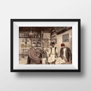 Antique Photo Algeria - Algiers The Kasbah Interior Café 1900 Color Picture Poster Souvenir Wall Art