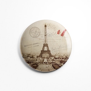 Ímã redondo paris vintage-paris antiga torre eiffel lembrança exposição universal 1900 ímã de geladeira 56mm de diâmetro decoração de cozinha