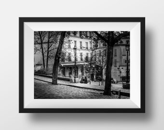 Tirage Photo Vieux Paris Montmartre – Place Emile Goudeau Image en Noir et Blanc Affiche Poster Décoration Murale
