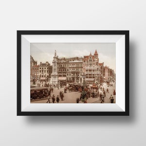Old Amsterdam Print - Vintage Poster Photography Retro Holland Amsterdam Dam Platz Souvenir Wall  Art Decoration