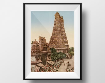 Photo Ancienne Inde Gopuram  Srirangam - Temple Tamil Nadu Inde du Sud Palais Vintage Affiche Photographie Rétro Décoration Murale