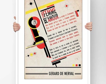 Literary Fine Art Print - Poster Typography Gérard de Nerval Une Femme est l'Amour Poem Illustration literary bauhaus design