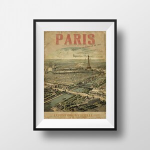 Vintage Print Paris World Fair 1900 - Poster Eiffel Tower Paris Belle Epoque Old postcard Illustration France Wall Art