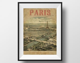 Vintage Print Paris World Fair 1900 - Poster Eiffel Tower Paris Belle Epoque Old postcard Illustration France Wall Art