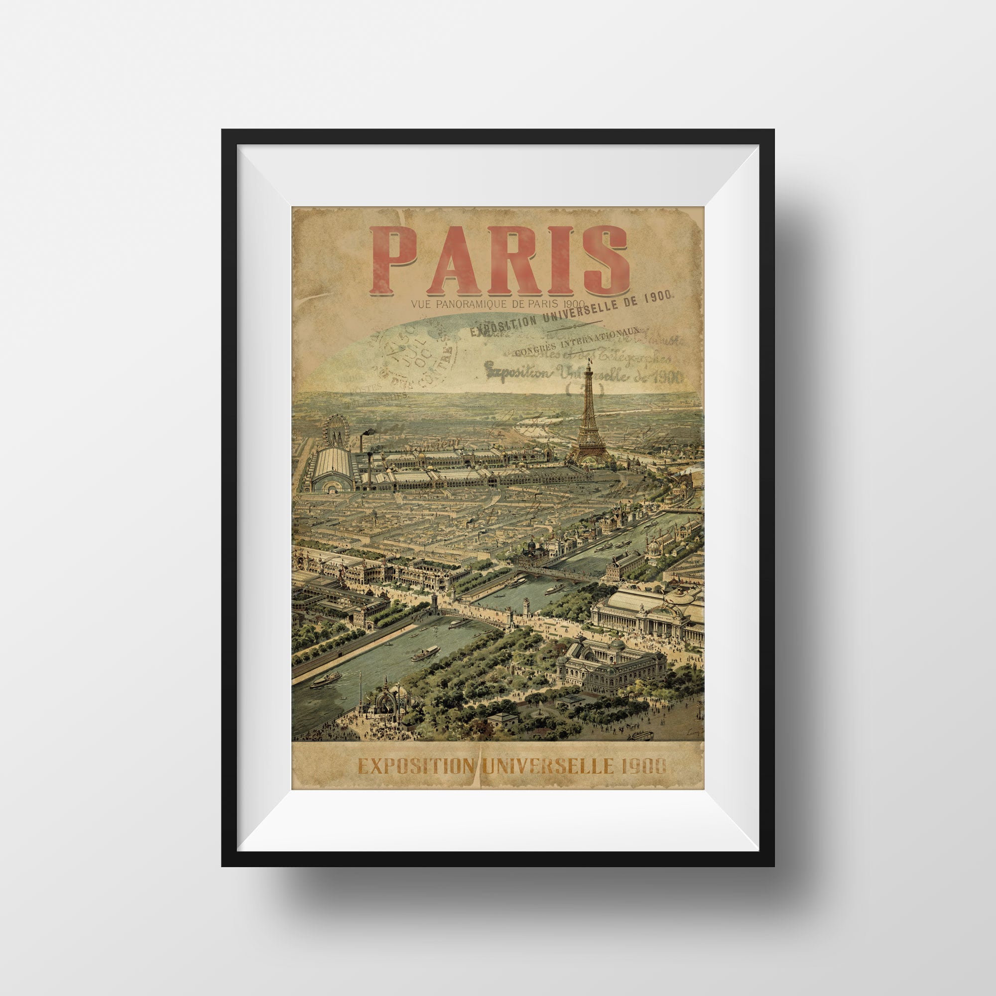 Vintage Print Paris World Fair 1900 - Poster Eiffel Tower Paris Belle ...