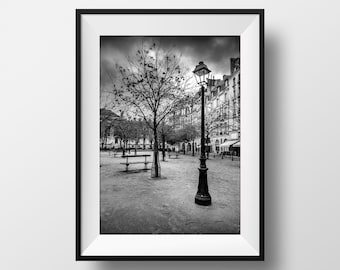 Foto von Paris - Place dauphine Fotografie Schwarz und Weiß Alt Paris Straßenlatein Art Szene Poster Poster Dekoration