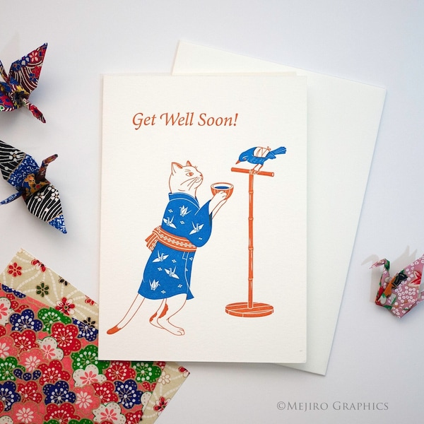 Get Well Soon Cat Letterpress Card