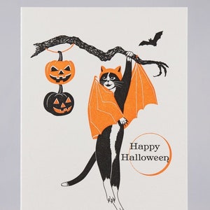 Halloween Bat Cat Letterpress Card Halloween Cards Handmade image 2