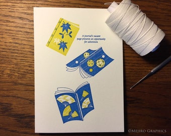 Handgebonden tijdschriften boekdruk kaart | Lege wenskaart voor boekenliefhebbers en schrijvers | Verjaardagskaart voor bibliothecaris
