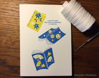 Hand-bound Journals Letterpress Card | Blank Greeting Card for Book Lovers & Writers | Birthday Card for Librarian