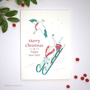 Carte de vacances typographique pour chat de traîneau à neige de Noël | Cartes de Noël typographiques pour chats et oiseaux