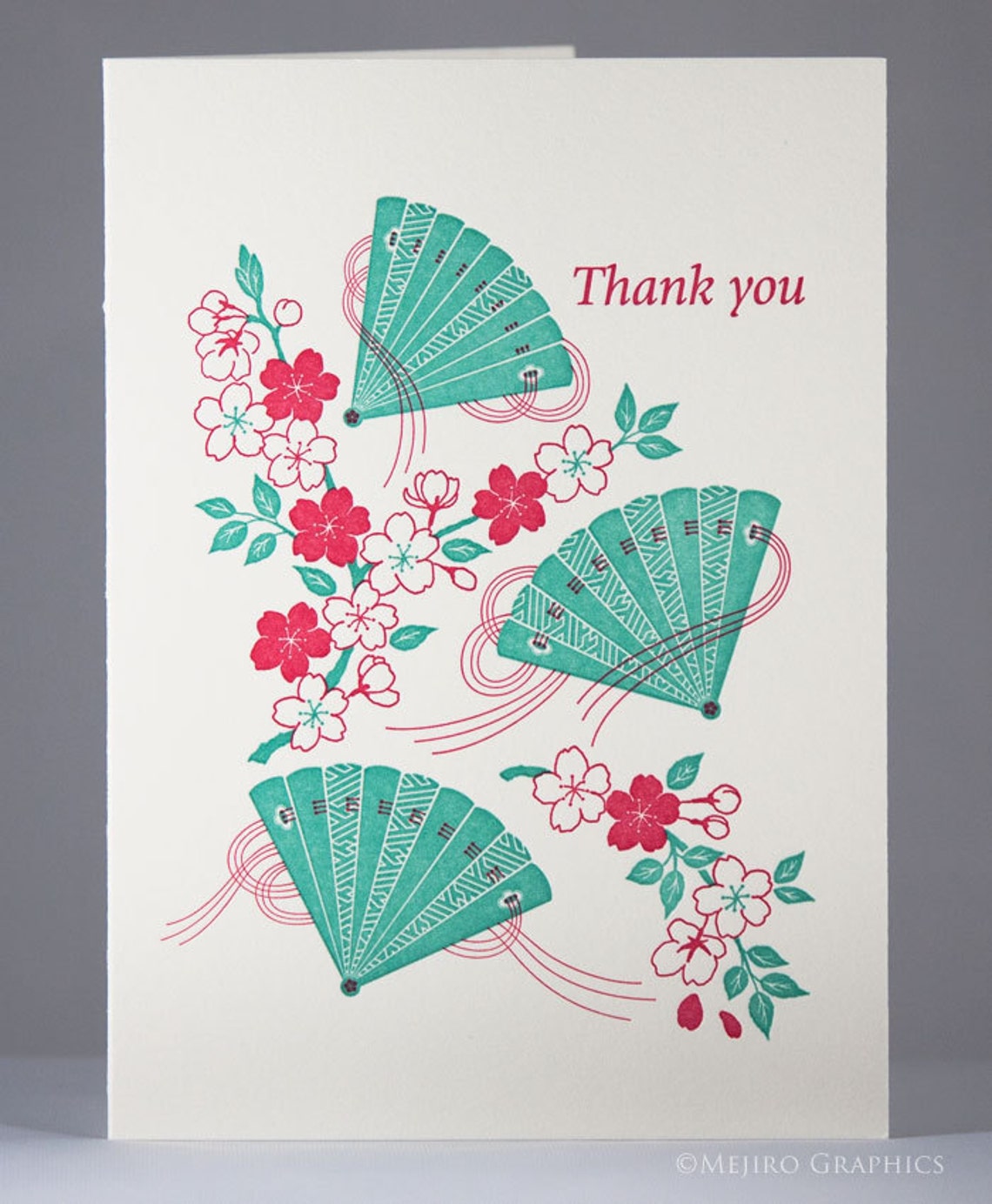 Thank You Japanese Letterpress Card Fans and Sakura - Etsy