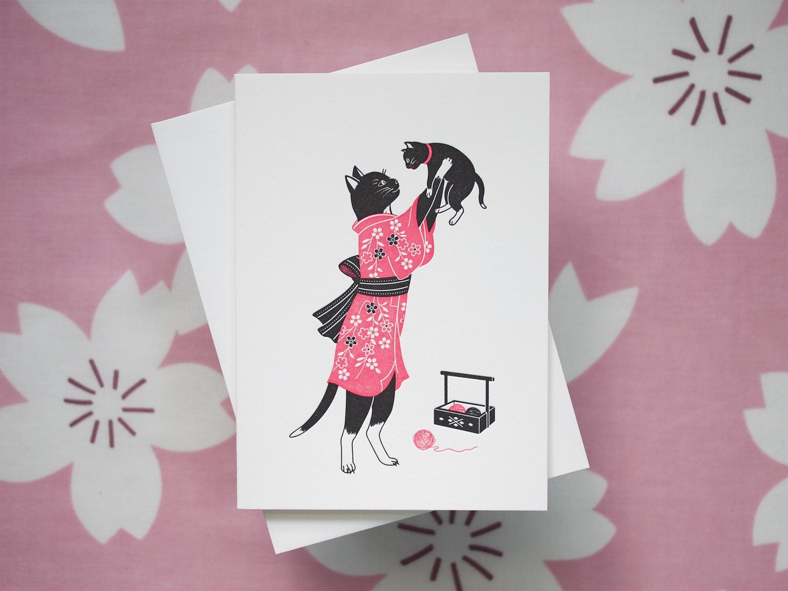 Mom & Kitten Black Cat Letterpress Card