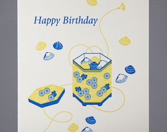 Happy Birthday Japanese Kimono Letterpress Card - Shell Game