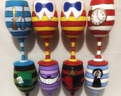 Wonderland Set of 8 Inspired Hand Painted Wine Glasses.