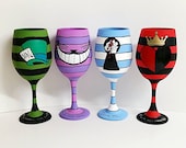 Fantasy set of 4 inspired, hand painted wine glasses.