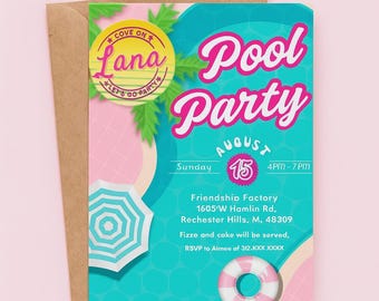 Pool Party Birthday Invitation: Editable Besties Celebration (Digital Download 5x7 inches)